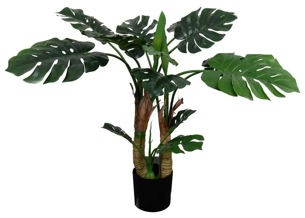 HOME-TEX Kunstig Fingerfilodendron Monstera Plante - Høyde 100 cm - Store grønne blader