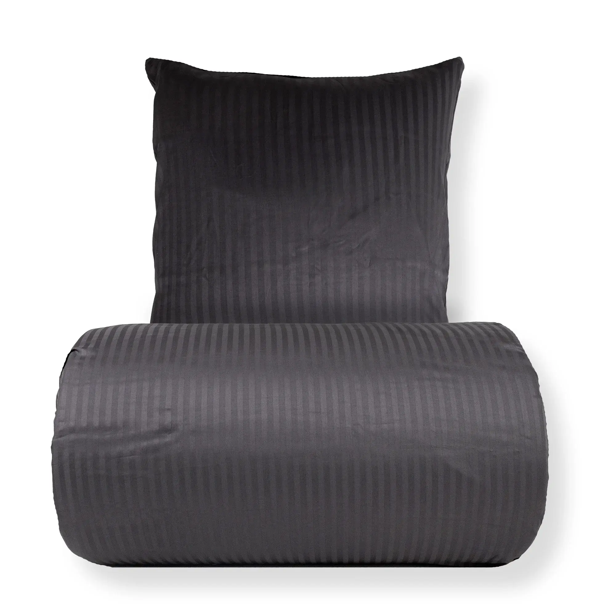 Borg Living Sengetøy 150x210 cm - 100 % bomullssatin - Klassiske mørkegrå striper