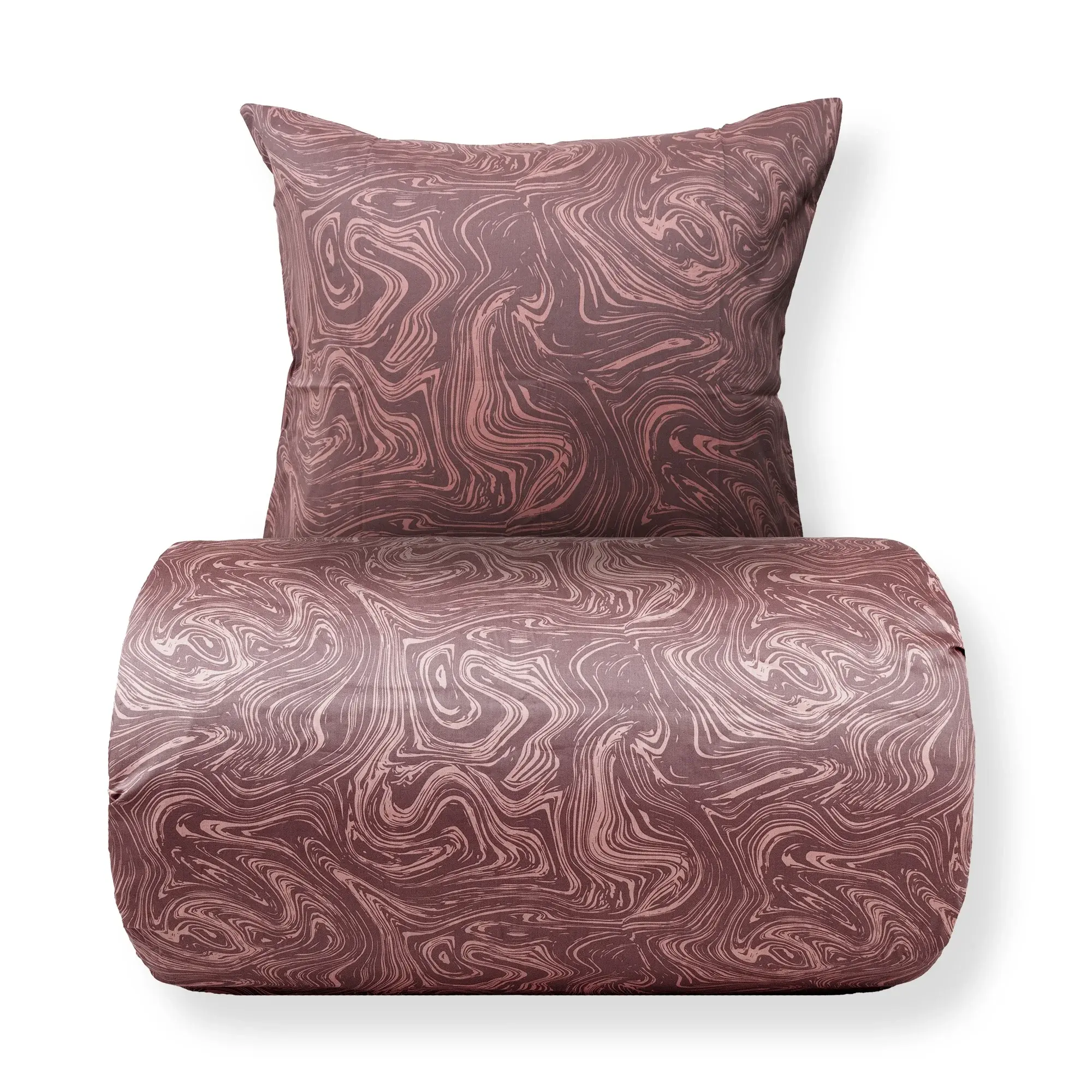Borg Living Sengetøy 150x210 cm - bomullssatin - mørk rosa marmorprint