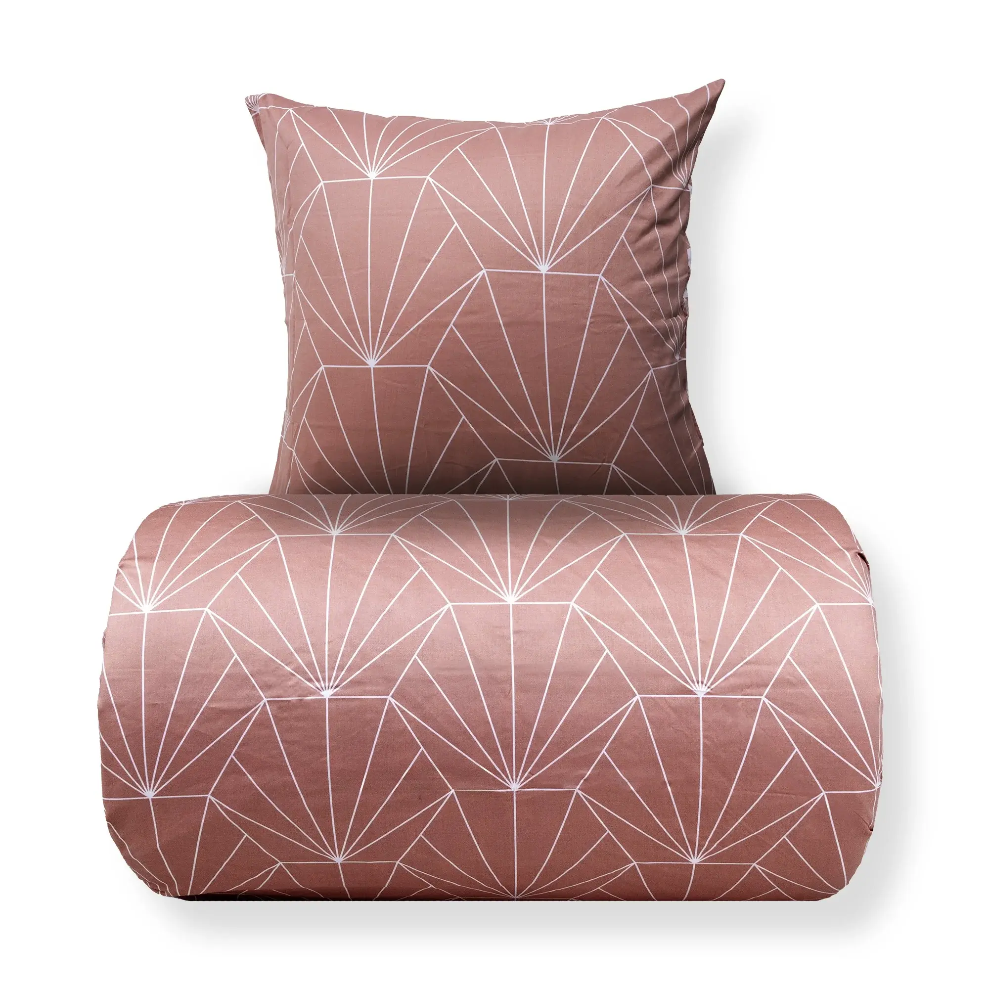 Borg Living Sengetøy 150x210 cm - Vendbart design i 100% bomullssateng - Hexagon peach - Sengesett fra By Night