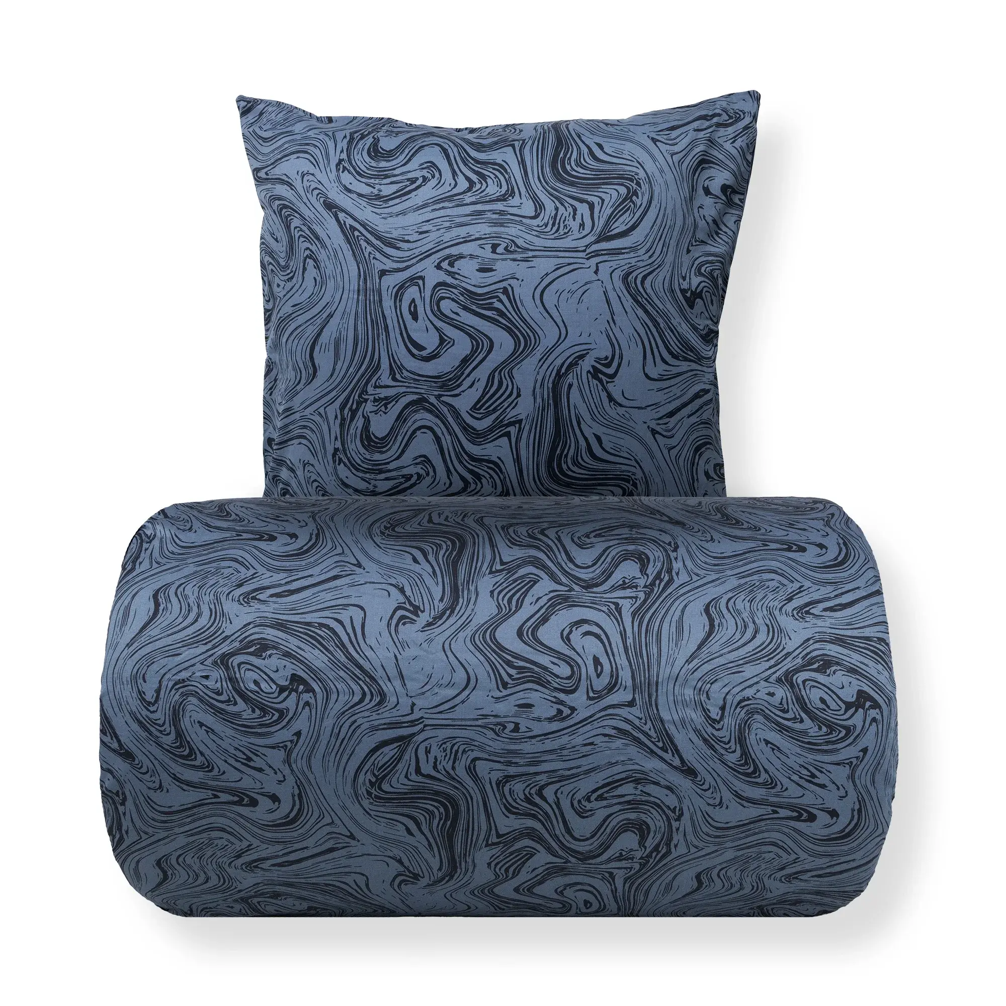 Borg Living Sengetøy 150x210 cm - Bomullssatin - Mørkeblå marble print