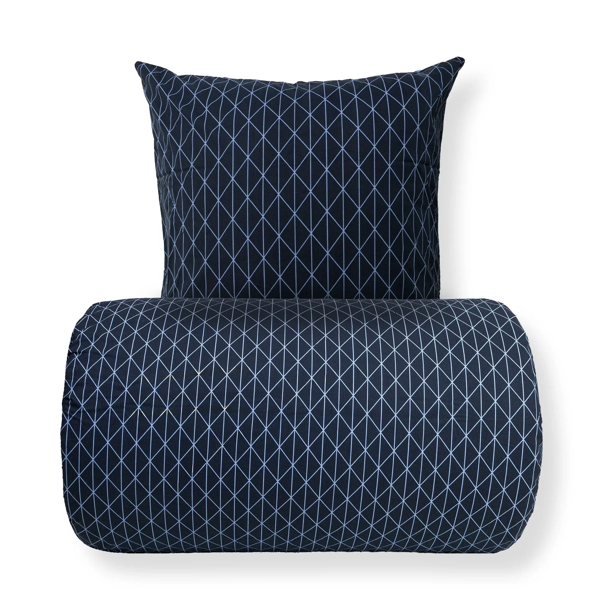 Borg Living Sengetøy - 100% Bomull - Vendbart med blått harlequin-design