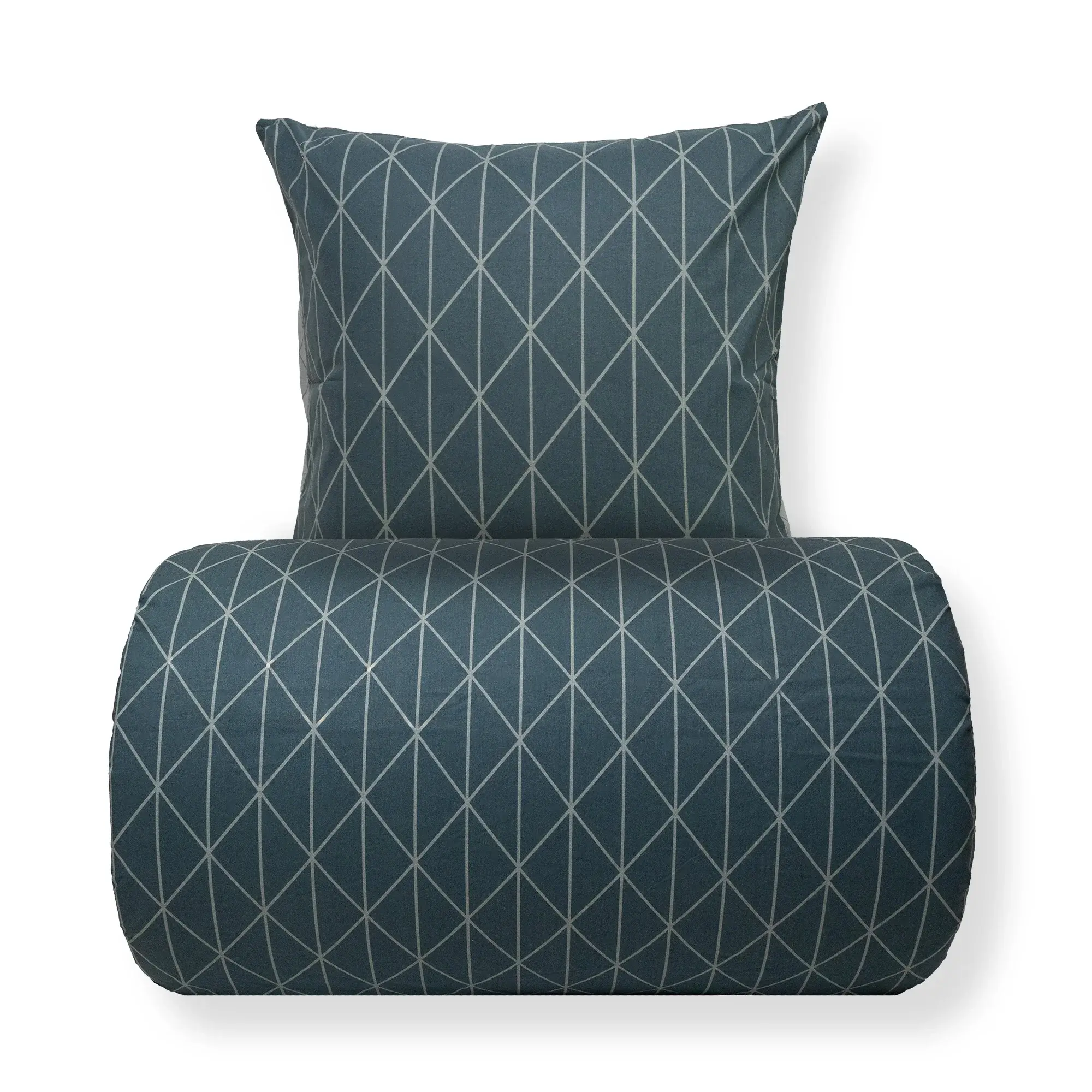 Borg Living Sengetøy - 100% bomull - Vendbart med grønt harlequin-design