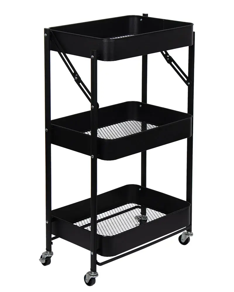 HOME-TEX Rullevogn med 3 kurver - 78x45x30 cm - Svart metallvogn - Enkel oppbevaring