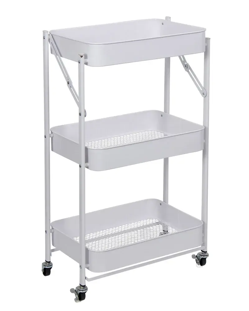 HOME-TEX Tralle på hjul med 3 kurver - 78x45x30 cm - Hvit metallvogn - Enkel oppbevaring