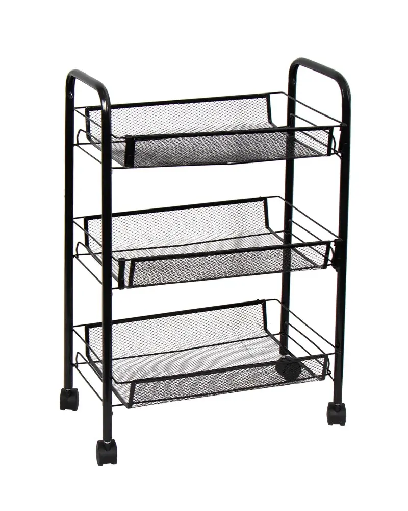 HOME-TEX Tralle med 3 avtakbare kurver - 64x45x26 cm - Sort metalltralle på hjul