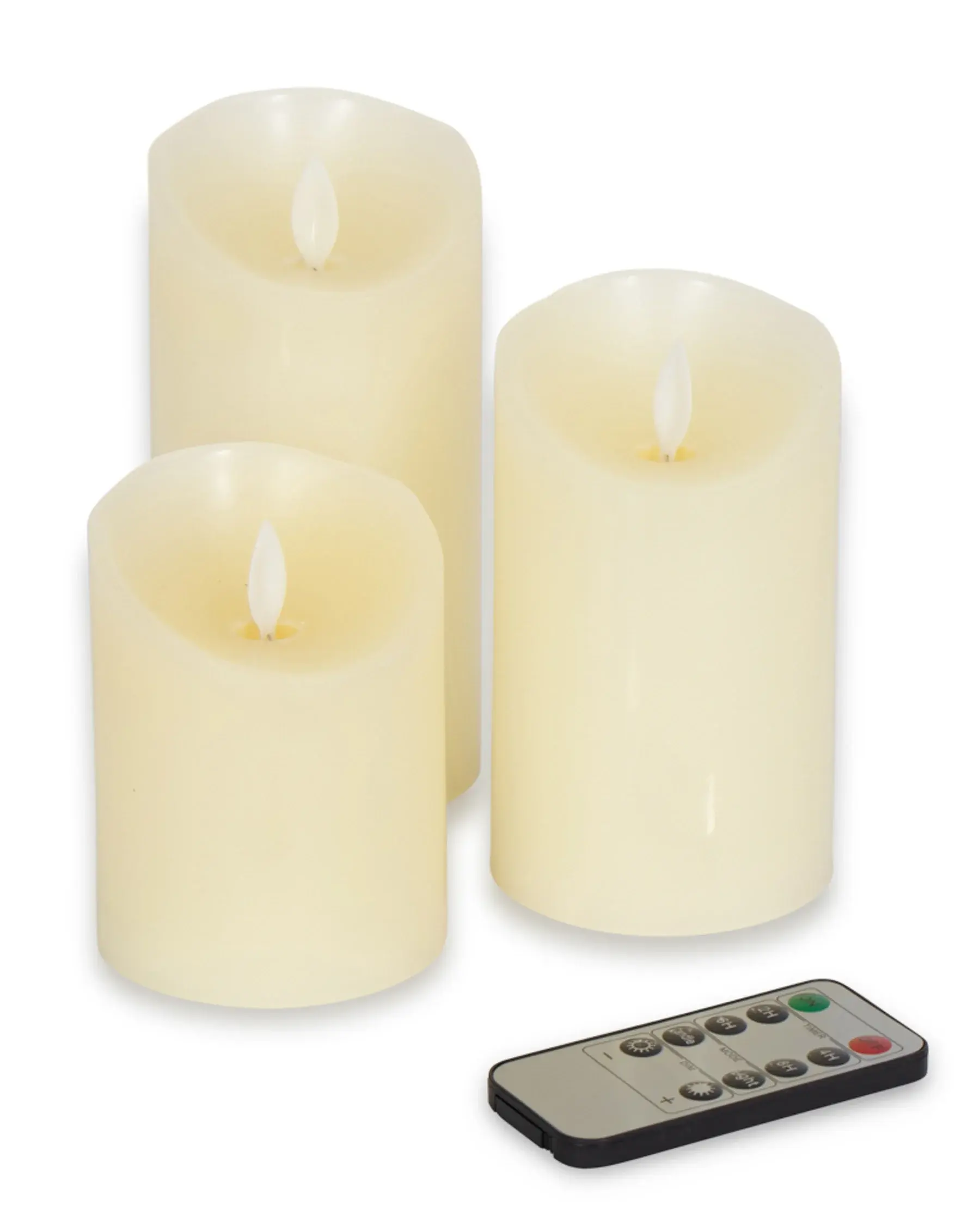 HOME-TEX LED-blokklys - 3 stk. i pakken - Bevegelige flammer - Flere innstillinger med fjernkontroll