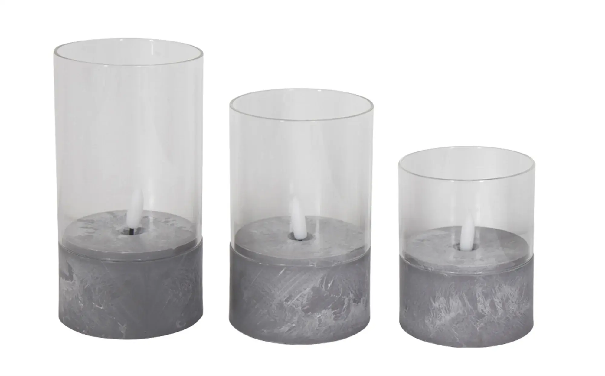 HOME-TEX LED stearinlys - 3 stk. i sylinderglass - Bunn med sementlook - 3D flammer