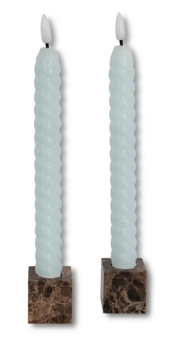 HOME-TEX LED-lys - 2 stk. Grønne snoede stagelys - 25 cm - 3D flamme - LED stearinlys til hjemmet