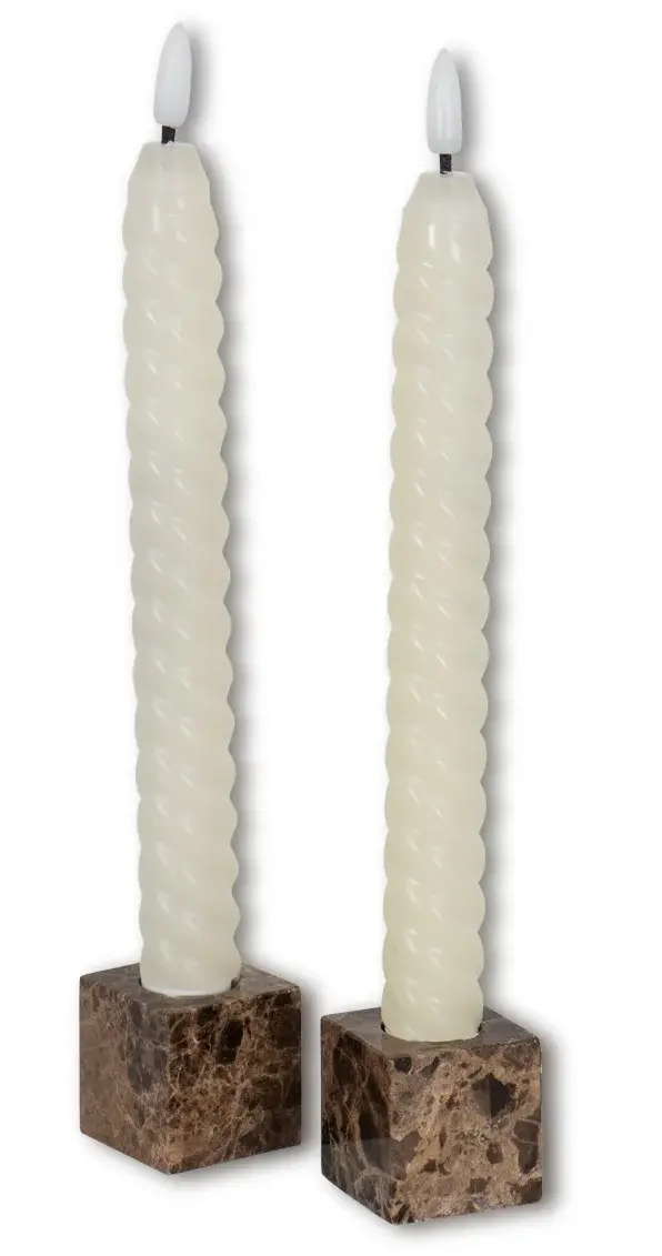 HOME-TEX LED-lys - 2 stk. Hvite snoede stagelys - 25 cm - 3D flamme - LED stearinlys til hjemmet