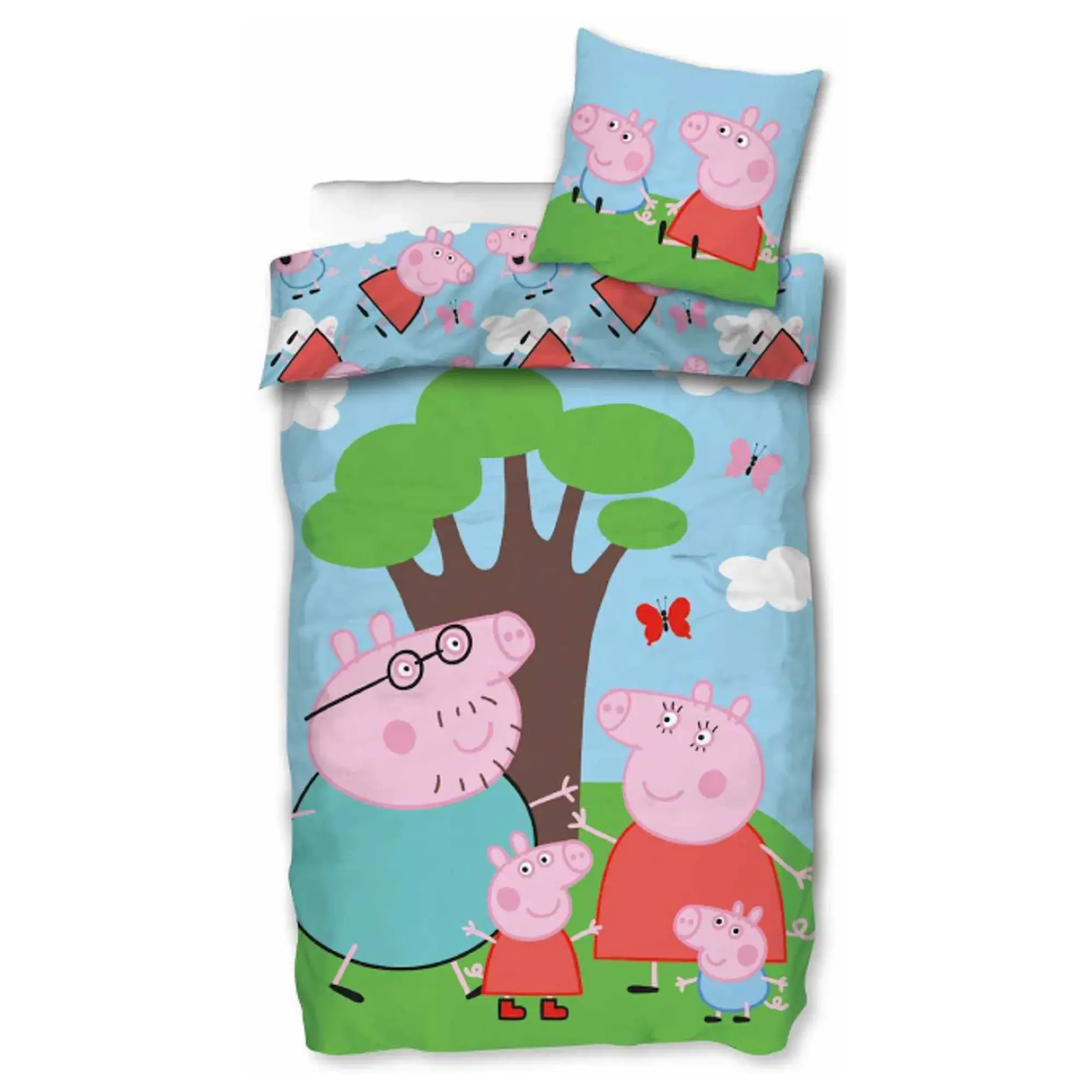 Licens Peppa Gris sengetøy - 100% bomull - Junior sengetøy 100x140 cm - Familien Gris under treet
