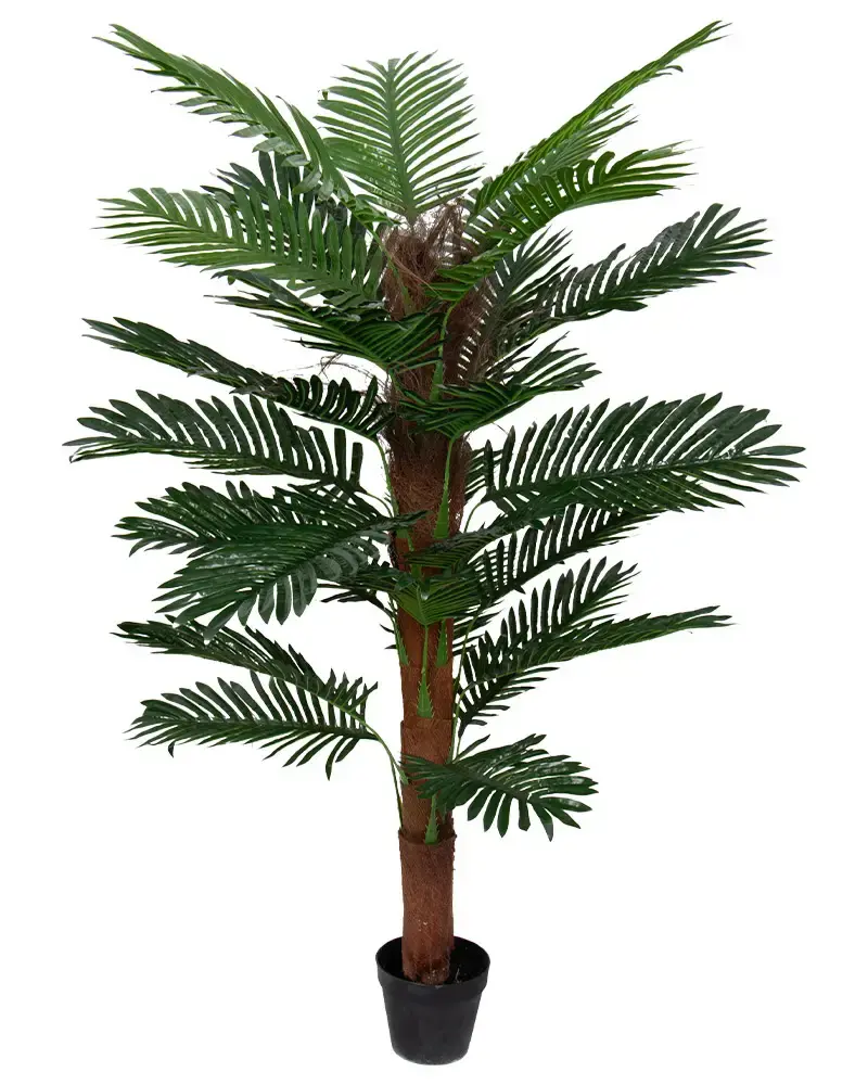 HOME-TEX Tropisk palme - 140 cm høy - Kunstig palme mosestokk i svart potte -