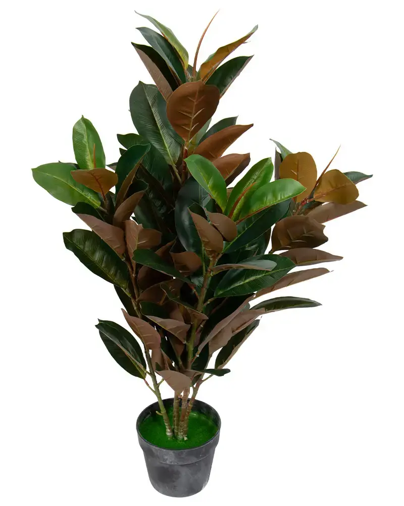 HOME-TEX Kunstig plante - 90 cm høy - Ficus Elastica - Kunstig plante med rødlige blader