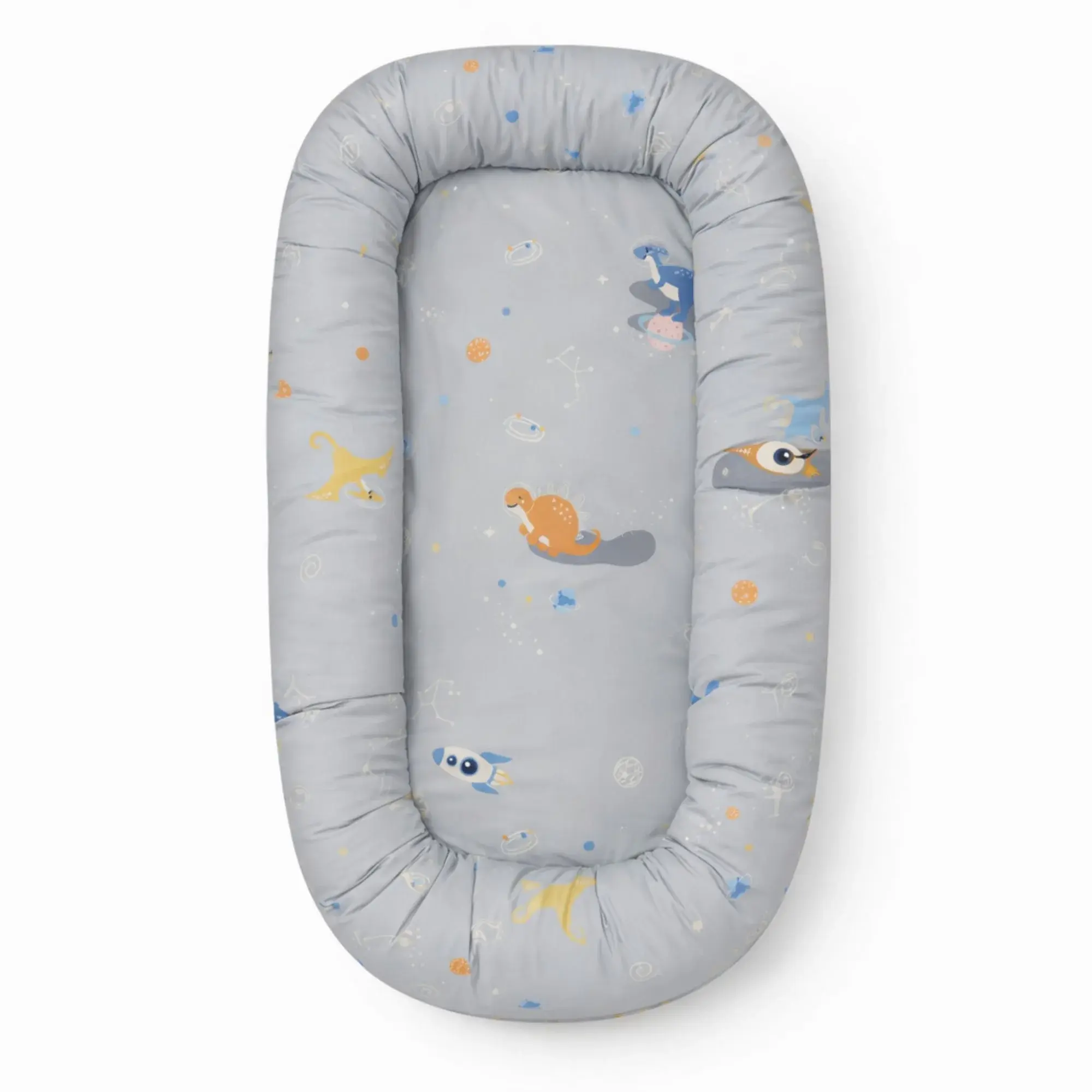 Nordstrand Home Babynest - 86x46x14,5 cm - Grå med romdinosaur
