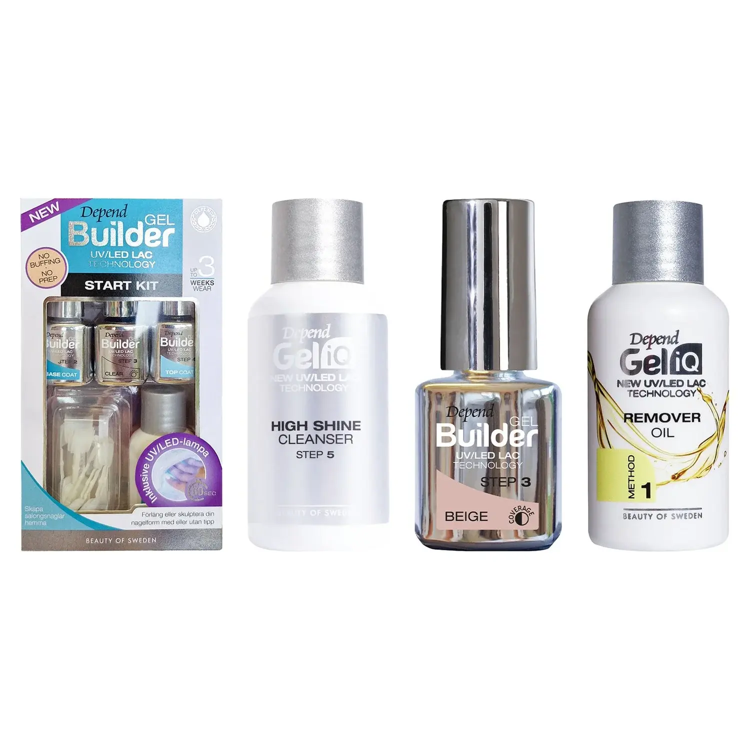 Depend Depend Gel Manicure Starter & Maintenance Set Starter Kit, Builder Beige 5ml, High Shine 35ml, Remover