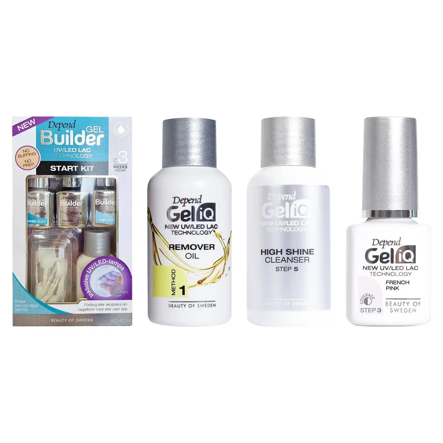 Depend Depend Gel Manicure Starter Set Builder Kit, Remover Oil, High Shine 35ml, French Pink 5ml