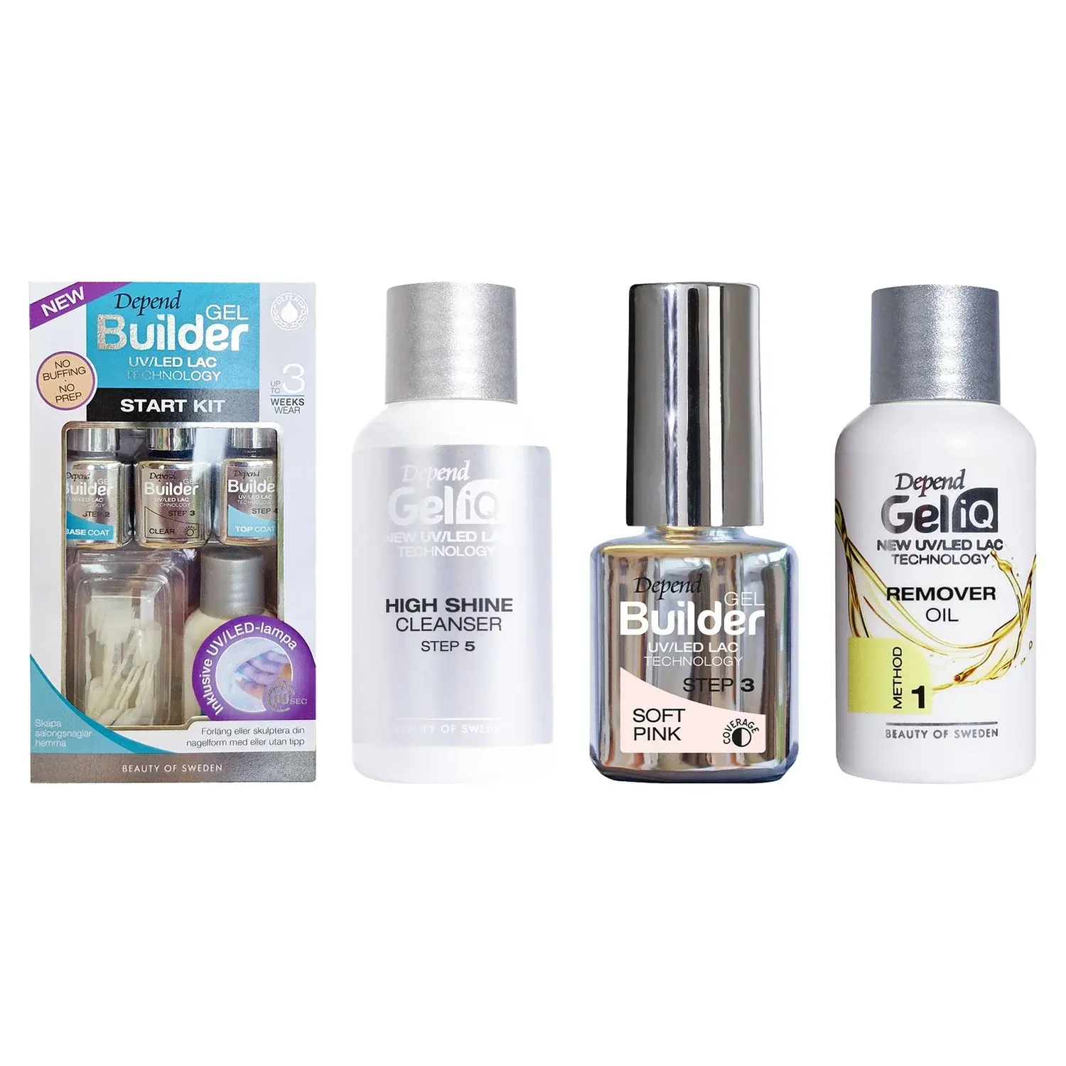 Depend Depend Gel Nail Starter Set With Remover Builder Kit, Soft Pink 5ml, High Shine 35ml, Remover