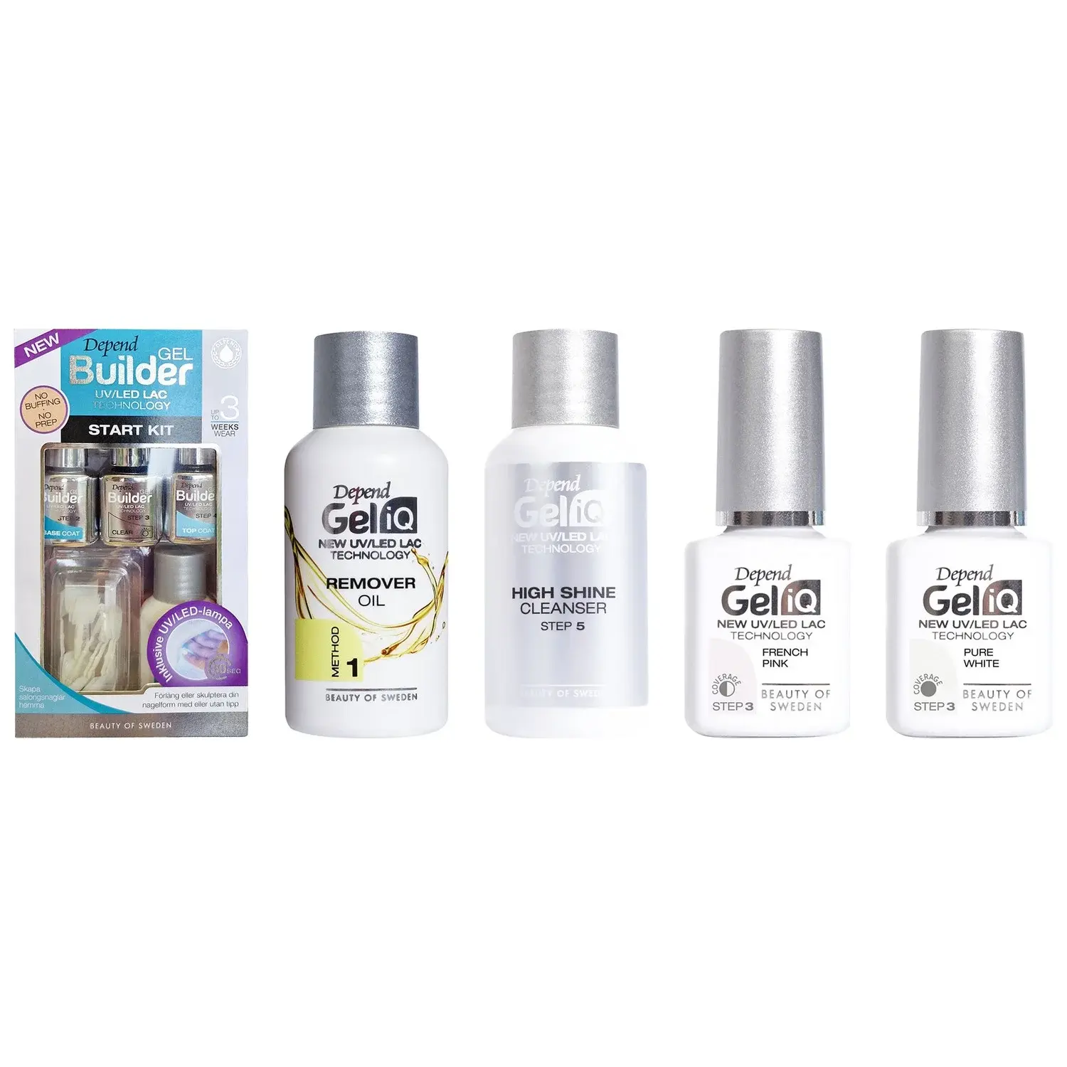 Depend Depend Gel Manicure Starter Kit Builder Kit, Remover Oil, High Shine Cleanser 35ml, French Pink 5ml, Pure White