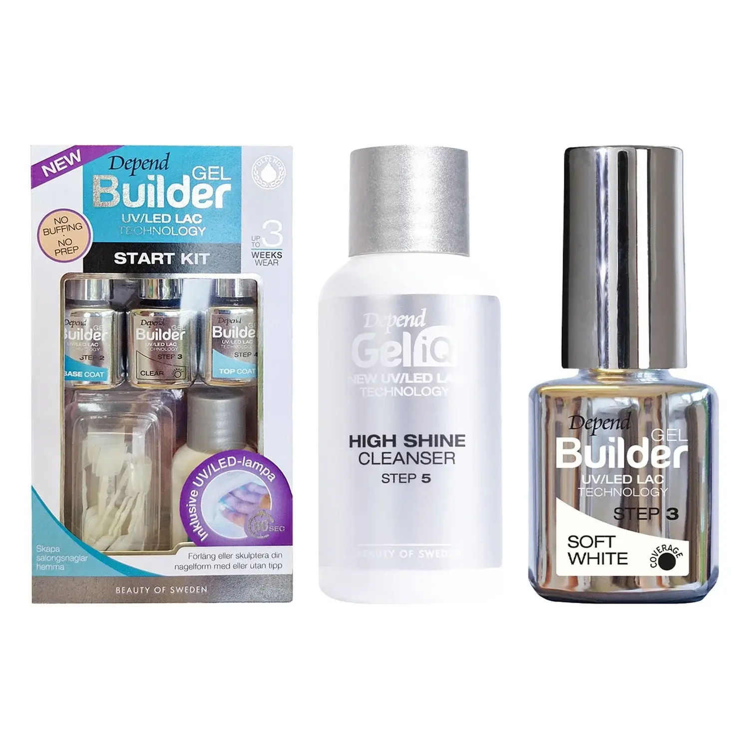 Depend Depend Gel Manicure Starter Kit Builder Kit, High Shine Cleaner 35 Ml, Soft White 5 ml