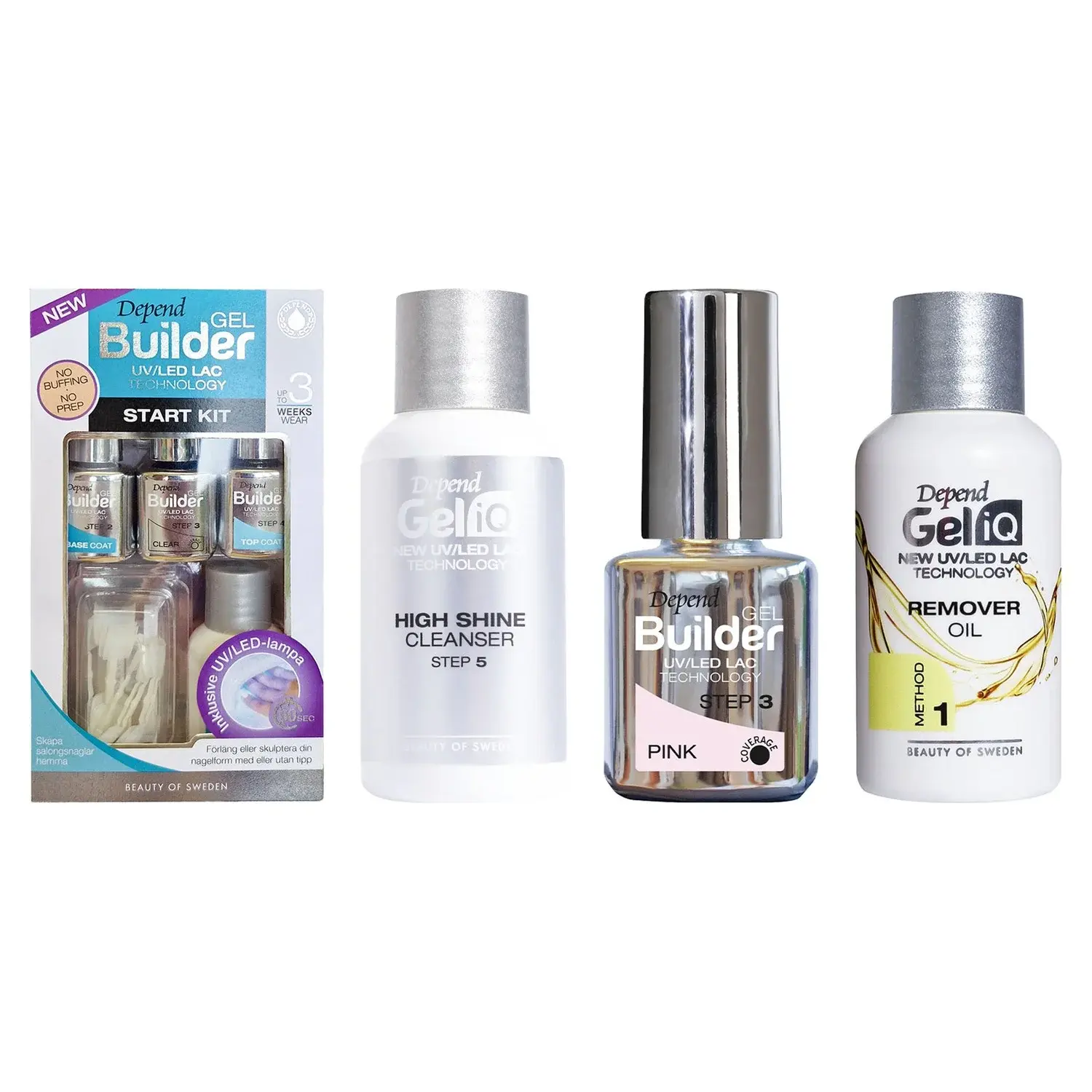 Depend Depend Gel Manicure Starter Set Starter Kit, Builder Pink 5ml, High Shine 35ml, Remover Oil
