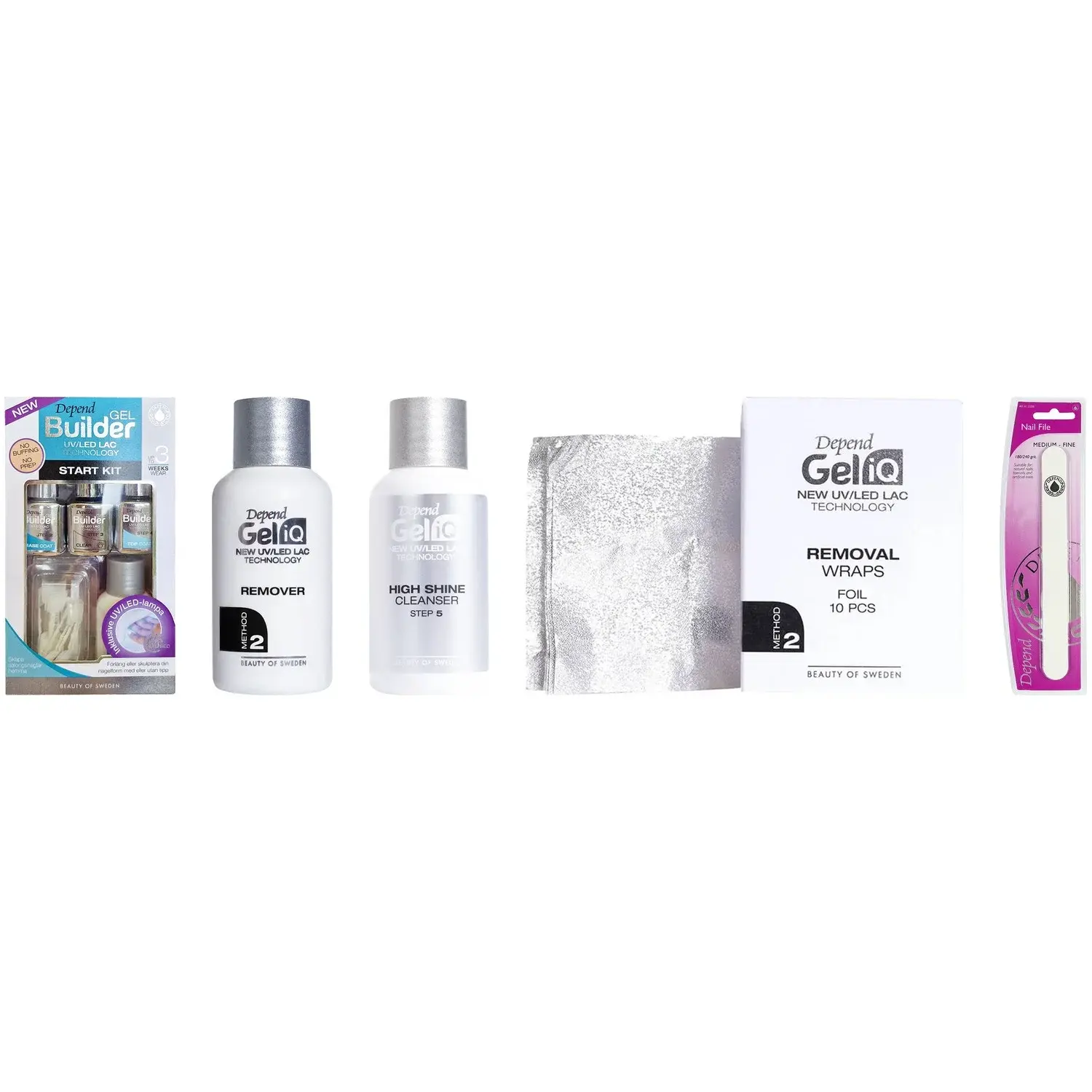 Depend Depend Gel Manicure Essentials Kit Starter Kit, Remover, Shine 35ml, Wraps & File