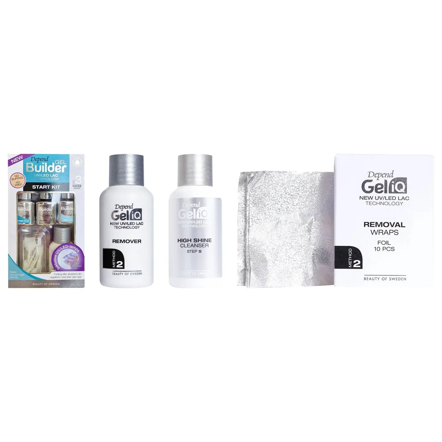 Depend Depend Gel Manicure Complete System Starter Kit, Remover, High Shine 35ml, Removal Wraps