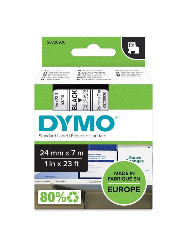 DYMO DYMO D1 tape, 24mm x 7m rull, sort på klar