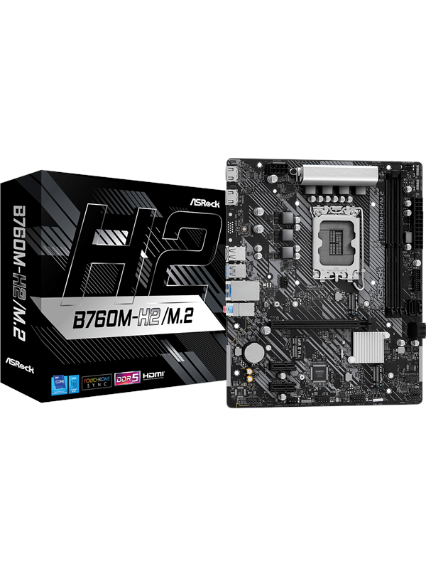 ASRock ASRock B760M-H2/M.2 Hovedkort - Intel B760 - Intel LGA1700 socket - DDR5 RAM - Micro-ATX