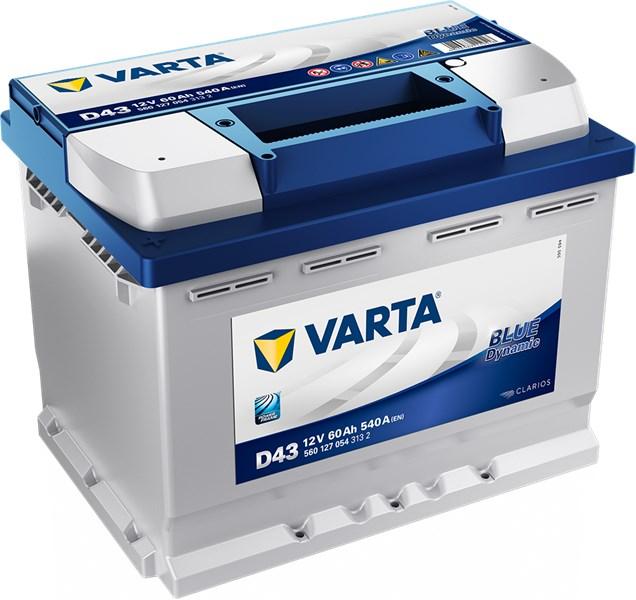 VARTA STARTER BATTERI VARTA BLUE DYNAMIC D43 12V 60AH 540A 12V VARTA - alfa romeo, cadillac, chevrolet, chrysler, daewoo, dodge, fiat, hyundai, jeep, kia, l