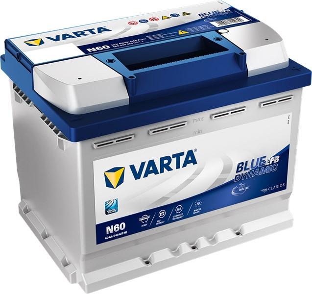 VARTA STARTER BATTERI VARTA BLUE DYN EFB N60 12V 60AH 640A, Bagasjerom - abarth, alfa romeo, audi, chevrolet, citroën, dacia, dodge, ds, fiat, ford, honda,