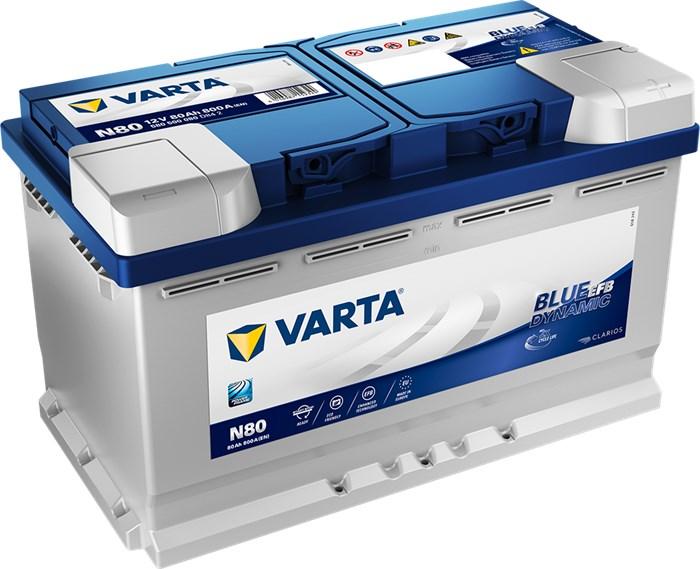 VARTA STARTER BATTERI VARTA BLUE DYN EFB N80 12V 80AH/800A P+, Bagasjer - alfa romeo, audi, bmw, fiat, hyundai, jeep, land rover, mini, nissan, opel, seat,