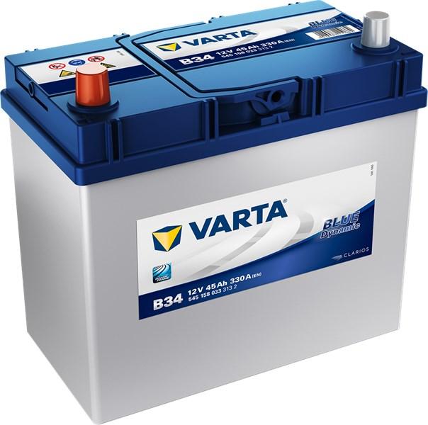 VARTA STARTER BATTERI VARTA BLUE DYNAMIC B34 12V 45AH 330A, Bagasjerom - honda, hyundai, lexus, mg, mitsubishi, nissan, rover, suzuki, toyota - OE 28800YZZ