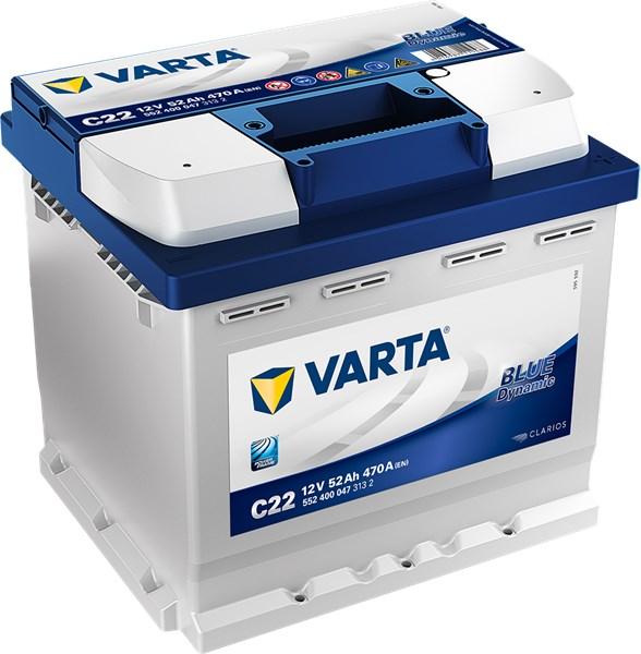 VARTA STARTER BATTERI VARTA BLUE DYNAMIC C22 12V 52AH 470A, Bagasjerom, - abarth, alfa romeo, audi, bentley, bmw, chevrolet, chrysler, citroën, dacia, dfsk,
