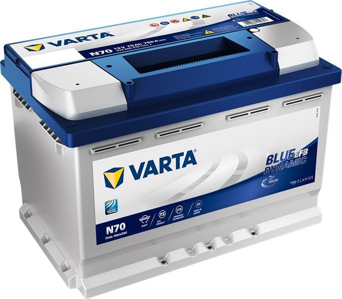 VARTA STARTER BATTERI VARTA BLUE DYN EFB N70 12V 70AH 760A, Bagasjerom - alfa romeo, audi, bmw, citroën, cupra, dacia, ds, fiat, ford, honda, hyundai, jeep,