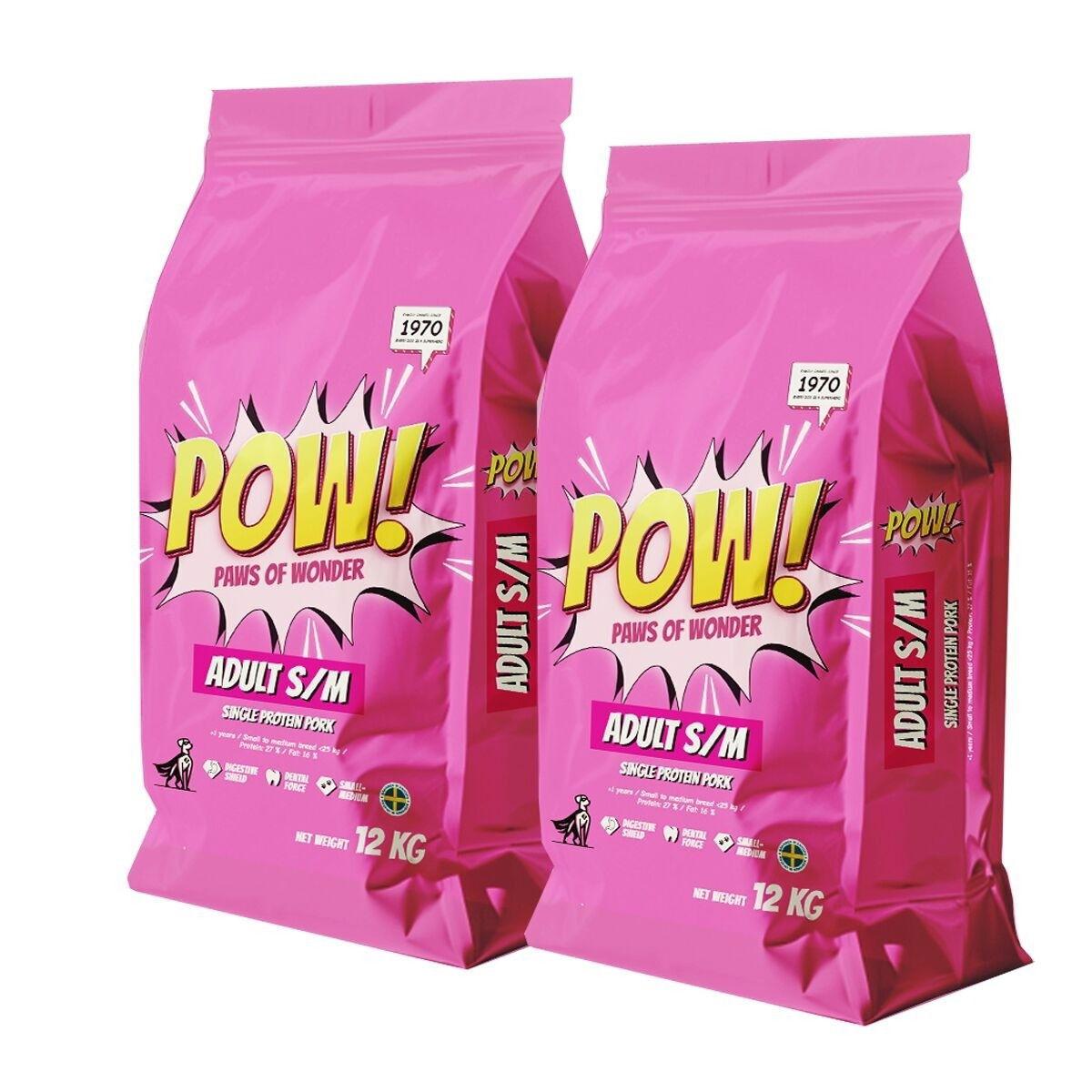 POW! POW! Dog Adult Small/Medium Pork 2x12 kg