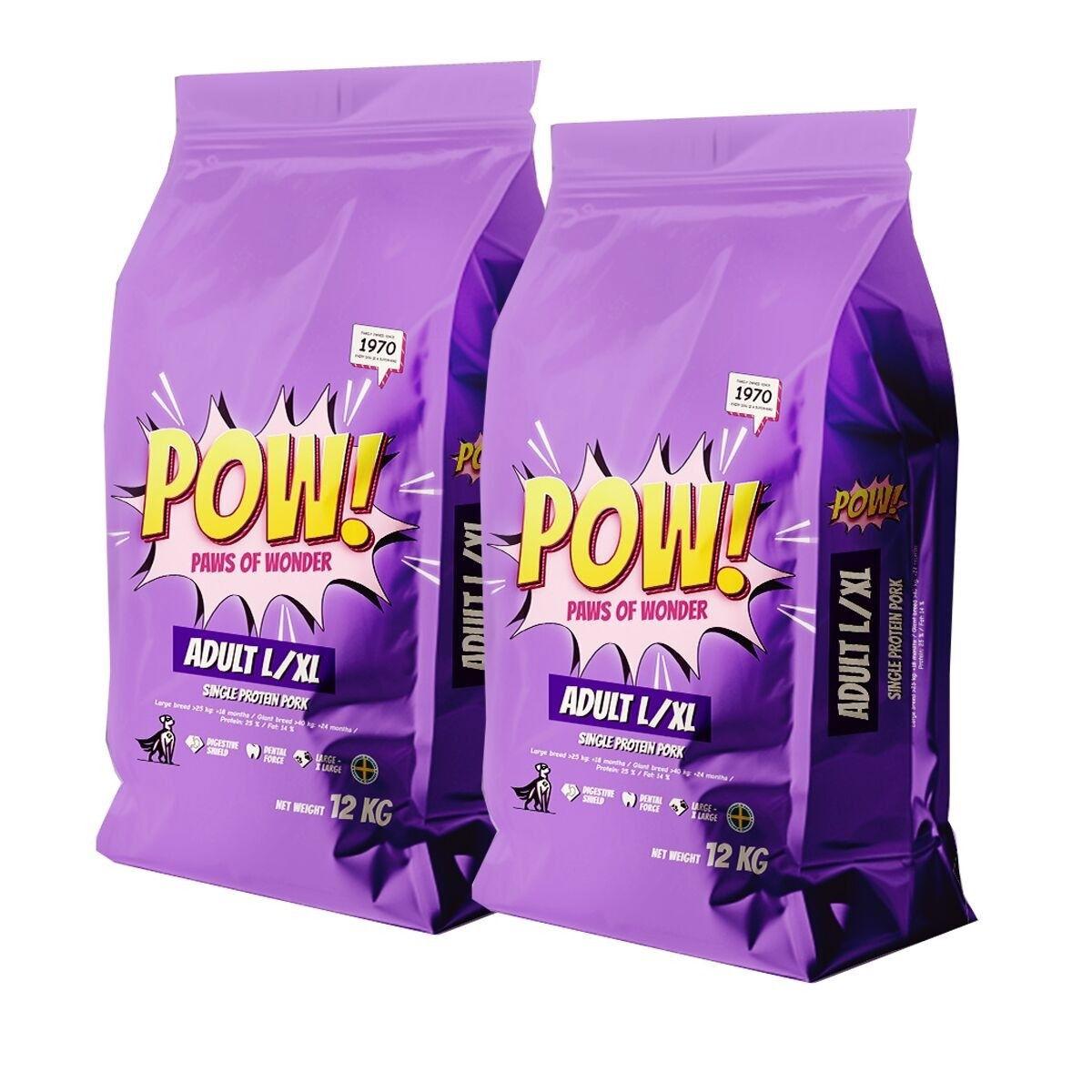 POW! POW! Dog Adult Large/X-Large Pork 2x12 kg
