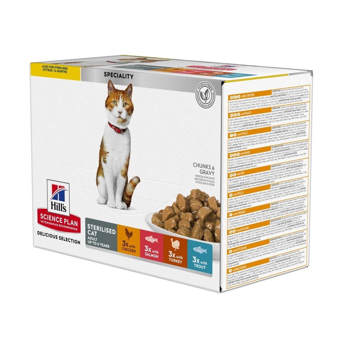 Hill's Hill's Science Plan Cat Adult Sterilised Chicken, Fish, Trout & Turkey 12x85 g