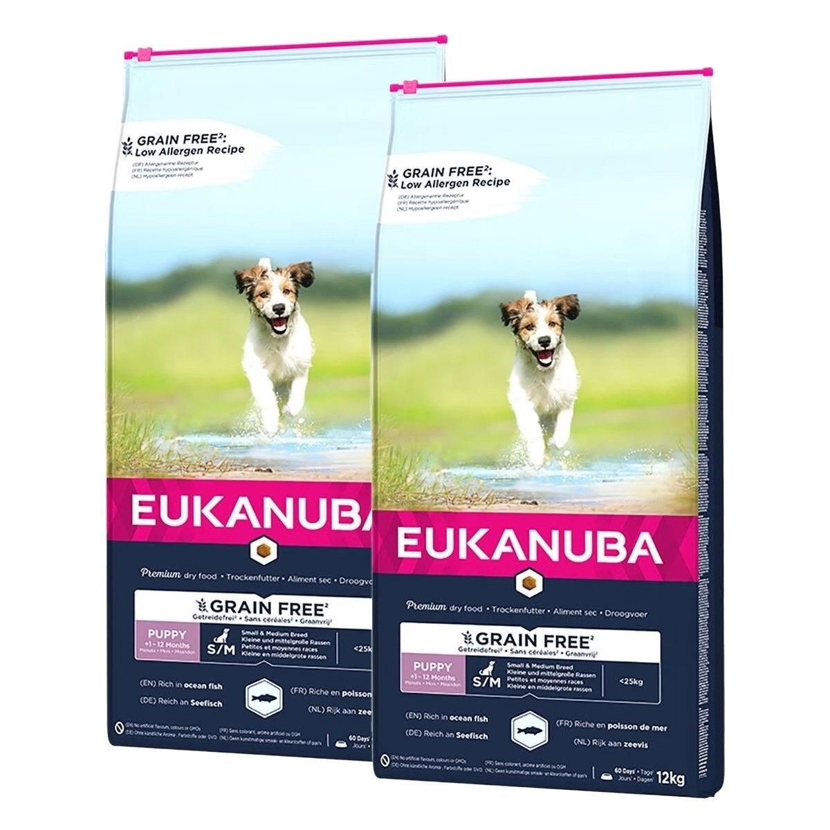 Eukanuba Eukanuba Puppy Grain Free Small & Medium Breed Ocean Fish 2 x 12kg